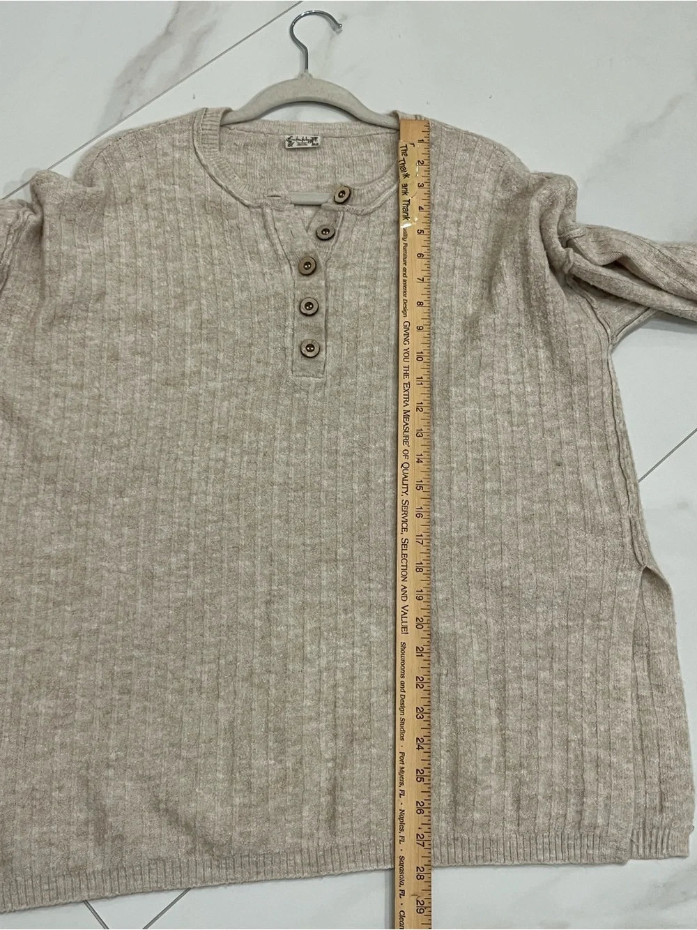 Free People Oatmeal Ribbed Henley Tunic with Button Accents